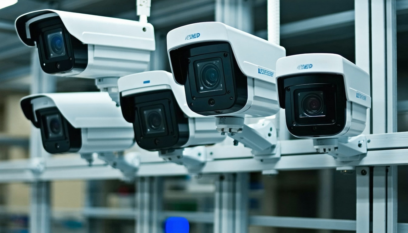 High-resolution video surveillance cameras monitoring a facility